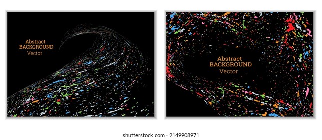Multicolored paint splashes, smears, dust particles and debris are carried by the wind. A set of two templates. Design template for the design of banners, posters, booklets, covers, magazines. EPS 10