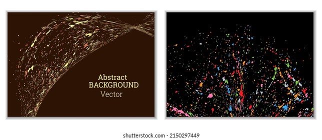 Multicolored paint splashes, smears, dust particles and debris are carried by the wind. A set of two templates. Design template for the design of banners, posters, booklets, covers, magazines. EPS 10