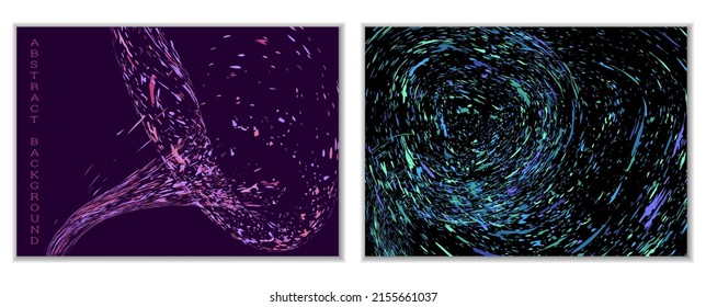 Multicolored paint splashes, smears, dust particles and debris are carried by the wind. A set of two templates. Design template for the design of banners, posters, booklets, covers, magazines. EPS 10