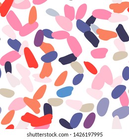 Multicolored paint spots pattern. Acrylic brushes paint seamless background for fabric, design, textile, banner.