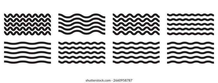Multicolored paint strokes. Wavy Pattern Lines Set Vector Design on White Background.