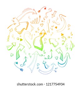 Multicolored painted arrows. Vector illustration.
