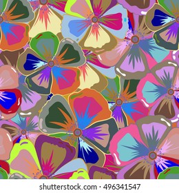 Multicolored painting of abstract flowers, seamless pattern vector background. Multicolor floral background.