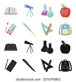 Multicolored paints, pen, triangle and ruler, satchel, briefcase. School and education set collection icons in black,cartoon style vector symbol stock illustration web.
