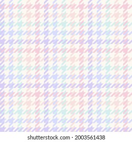 Multicolored pale houndstooth check plaid pattern. Seamless light soft dog tooth graphic vector texture for dress, scarf, skirt, jacket, coat, other modern spring autumn fashion textile design.