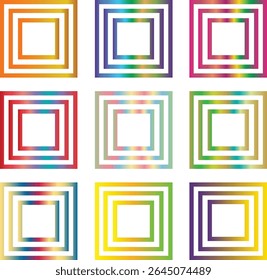 Multicolored palette of squares in flat style, gradient border, Neon light square frame, vector illustration