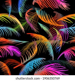 multicolored palm leaves. Seamless background. Vector illustration