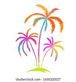 mehrfarbige Palme. Hallo Sommer. Mischmedien. Vektorillustration