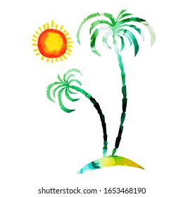 Multi-colored palm tree. Hello summer. mixed media. Vector illustration