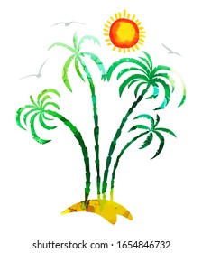 Multi-colored palm tree. Hello summer. mixed media. Vector illustration