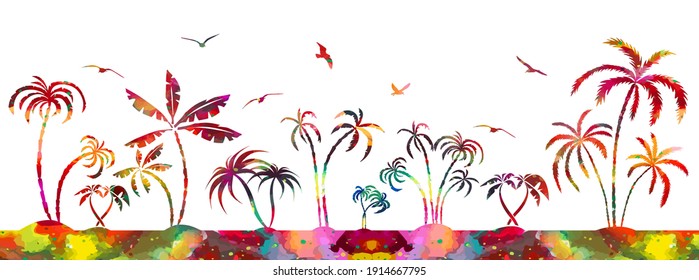 Multi-colored palms trees. Vector illustration