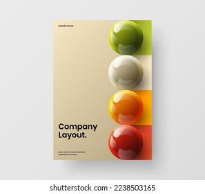Multicolored pamphlet A4 design vector template. Bright 3D balls postcard layout.