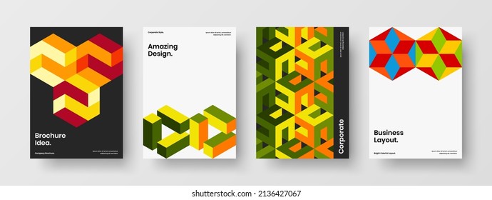 Multicolored pamphlet vector design concept composition. Clean geometric tiles handbill layout set.