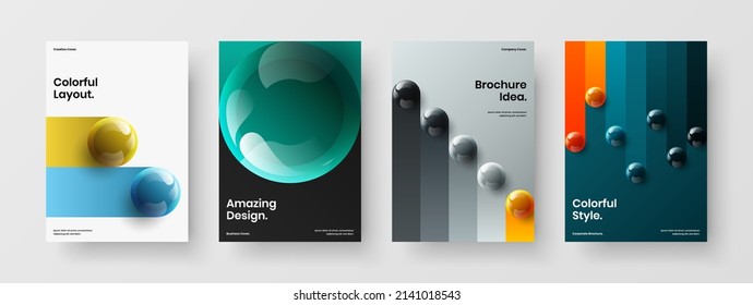 Conjunto de ilustraciones de diseño vectorial de panfleto multicolor. Resumen del paquete de disposición de bolas de bolas realista.