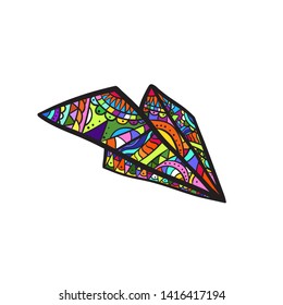 Multi-colored paper airplane. Origami airplane. Vector illustration. Bright colorful plane