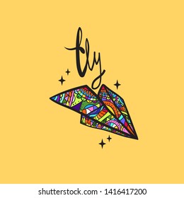 Multi-colored paper airplane. Origami airplane. Vector illustration. Bright colorful plane