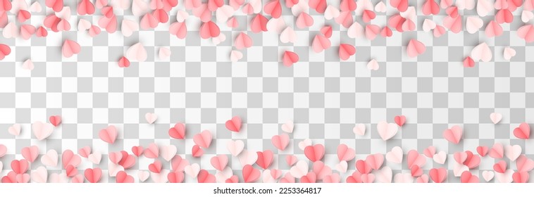 Corazones de papel multicolor. Papel en forma de corazón, confeti png. Decoración de papel png. Ilustración vectorial. Corazones por el Día de San Valentín, 8 de marzo, Día de la Madre.