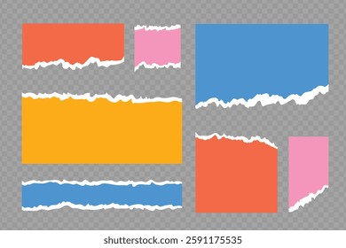 Multicolored paper shapes with torn edges. Torn papers