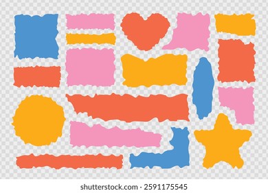 Multicolored paper shapes with torn edges. Torn papers