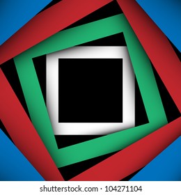 Multicolored paper square and frame background