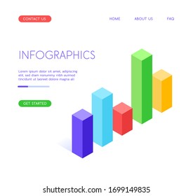 Multicolored parallelepipeds showing statistics. Isometric isolated business infographic on a white background. Objects for business topics.