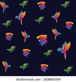 multicolored parrots on a dark background