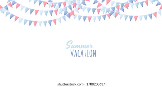 Multicolored party flags seamless stripe. Retro vector illustration. Light and soft pastel colors. Endless design element. Place for your text