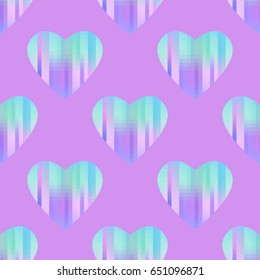 Multicolored pastel hearts on a lilac background. Seamless pattern in a romantic style. Universal print for design, wallpaper, web. Vector illustration EPS 8