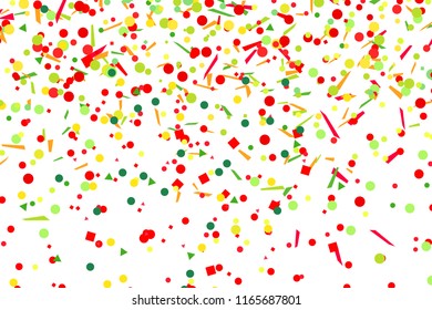 Multicolored pattern with colored confetti on isolated background. Texture with glitters for design. Greeting cards. Explosion. Bright firework. Luxury wallpaper. Print for banners, flyers and posters