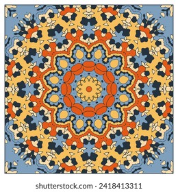 Multi-colored pattern with concentric fantasy patterns. Decorative item for neckerchief, bandana, wall decoration or other design project. Version No. 3. Vector illustration