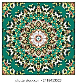Multi-colored pattern with concentric fantasy patterns. Decorative item for neckerchief, bandana, wall decoration or other design project. Version No. 5. Vector illustration