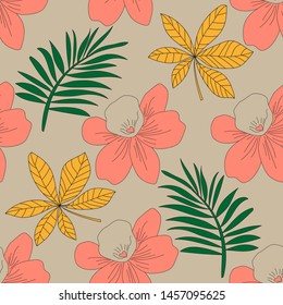 Multicolored pattern of flowers and twigs