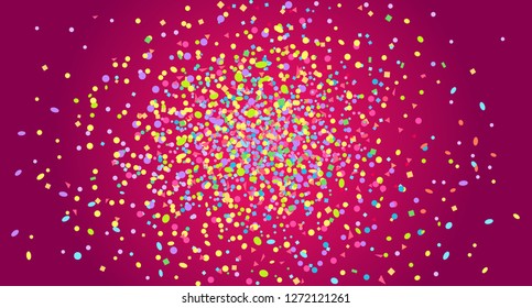 Multicolored pattern with geometric elements. Colorful background with confetti. Holiday texture from glitters. Luxury colored frame. Print for banner, flyer, poster and textile. Greeting cards