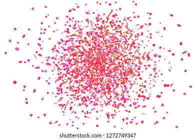 Multicolored pattern with geometric elements on isolated white. Colorful background with confetti. Holiday texture from glitters. Luxury colored frame. Print for banner, flyer, poster and textile