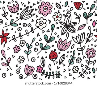 patrón multicolor de hojas y flores