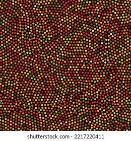 Multicolored pattern with small polka dots. Seamless vector pattern. Calm autumn colors - green, orange, yellow, red. Suitable for packaging design, covers or autumn background.