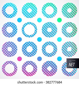 Multicolored pattern with sophisticated palette. Different sizes of circles performed diagonal stripes. Suitable for festive backgrounds, cards, posters, banners. Vector Illuctration