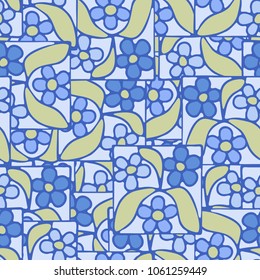 Multicolored pattern of squares with flowers. Fashionable texture.