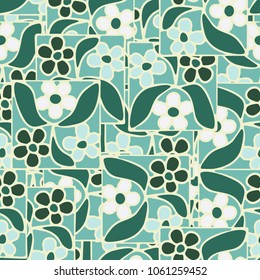 Multicolored pattern of squares with flowers. Fashionable texture.