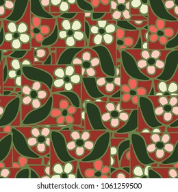 Multicolored pattern of squares with flowers. Fashionable texture.