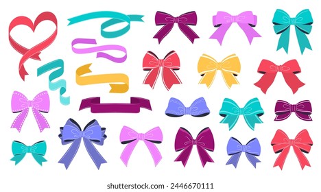 Colección de lazos y lazos con patrón multicolor. lazos de regalo aislados sobre un fondo blanco. Estas Ilustraciones vectoriales festivas se pueden utilizar para la decoración, celebraciones, bodas y diseños de fiesta