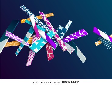 Multicolored patterned geometric shapes on dark background