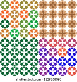 Multi-colored patterns with a cross inside
