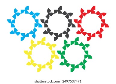 Multicolored patterns on a white background in a flat style.