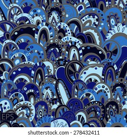 Multicolored patterns. Stylish backgrounds with linear doodles, scales, diagonal wavy stripes, hand drawn zentangle. EPS