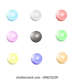 Multicolored pearls. Vector jewellery nacre beads isolated on white background. Set of colored pearl illustration