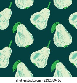 Patrón transparente de peras multicolores para el diseño de tejidos. Ornamento textil de pera verde. Fondo de fruta para la pancarta Vegan, jugo de etiqueta. Dibujos de pera roja para el embalaje de mermelada. Papel pintado a mano.