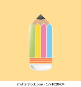 A multicolored pencil cartoon image on a yellow background