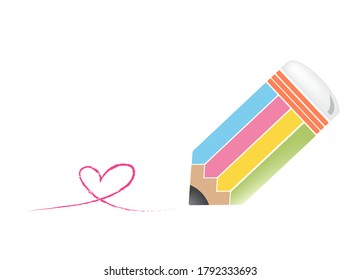 A multicolored pencil cartoon image on a white background.Write the heart image.