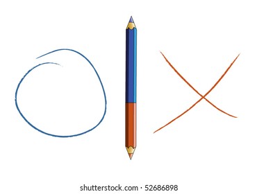 Multicolored pencil on white.
